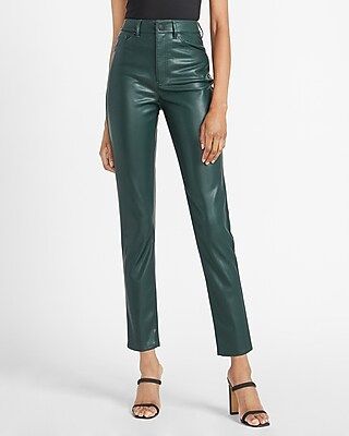 High Waisted Faux Leather Slim Ankle Pant Green Women's 6 | Express