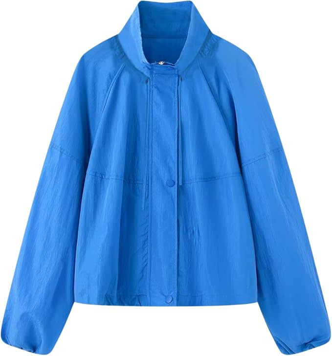 Chevara Women's Stand Collar Drawstring Jacket Long Sleeve Solid Color Lightweight Outdoor Oversi... | Amazon (US)