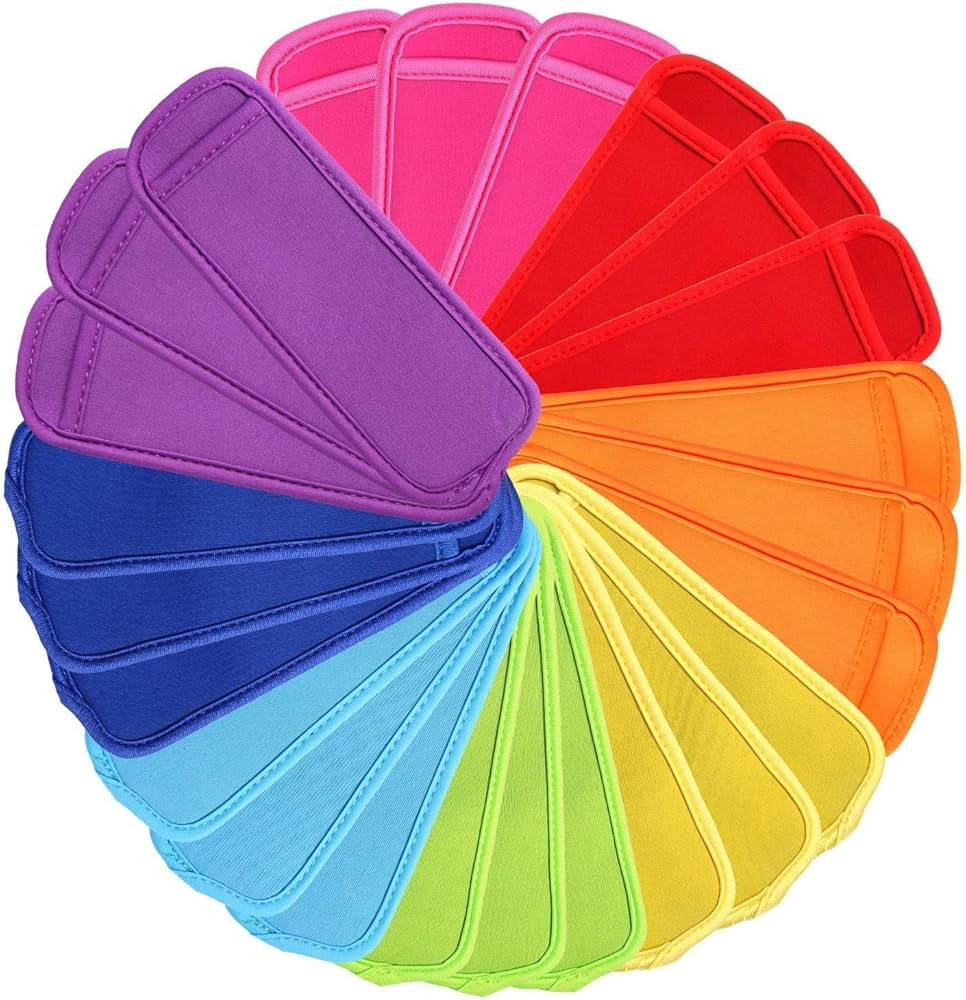 JANYUN 24 Pack Reusable Popsicle Bags Ice Pop Sleeves Antifreezing Sleeves, 8 Colors | Amazon (US)