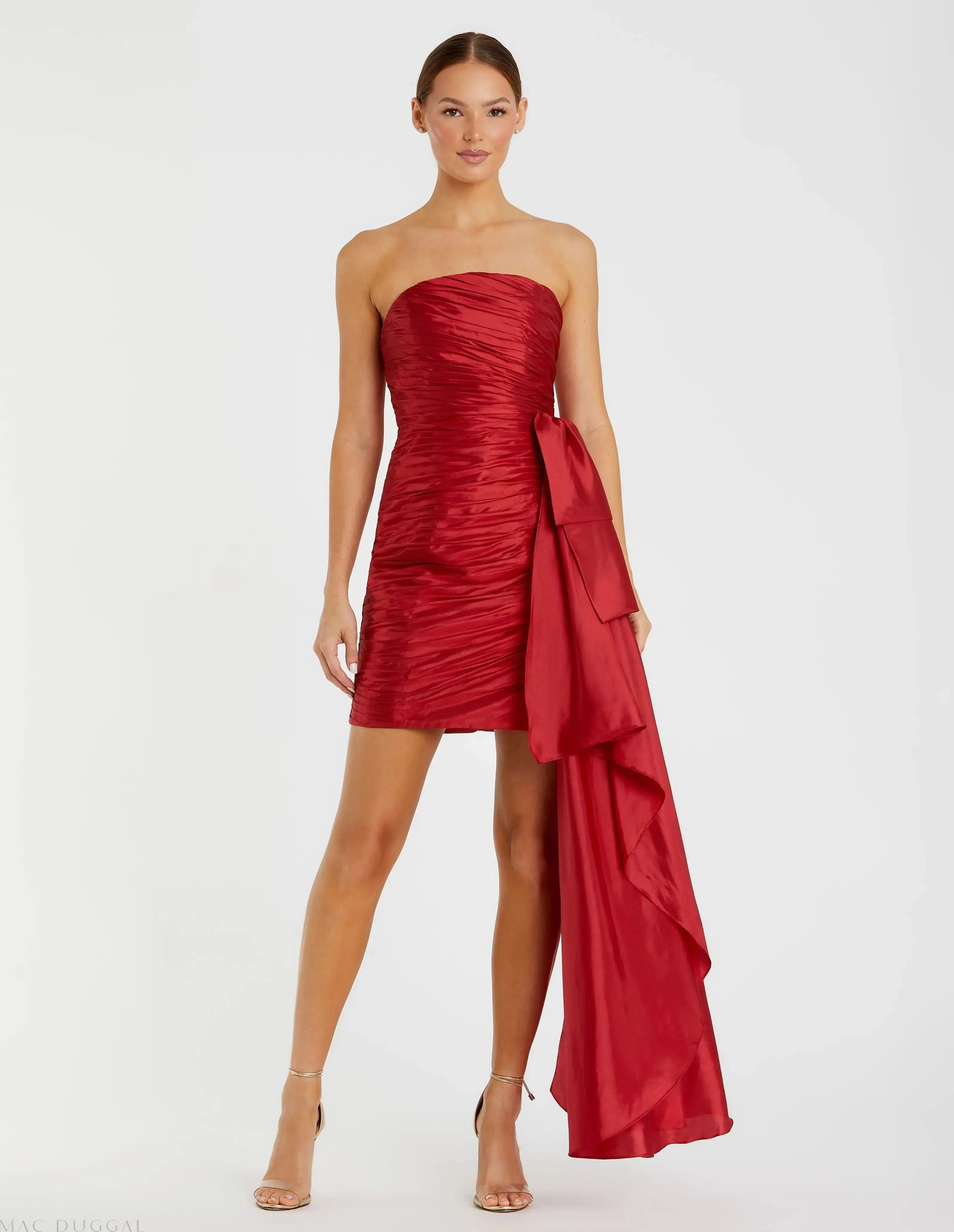 Red Strapless Ruched Mini Dress - Mac Duggal | Mac Duggal