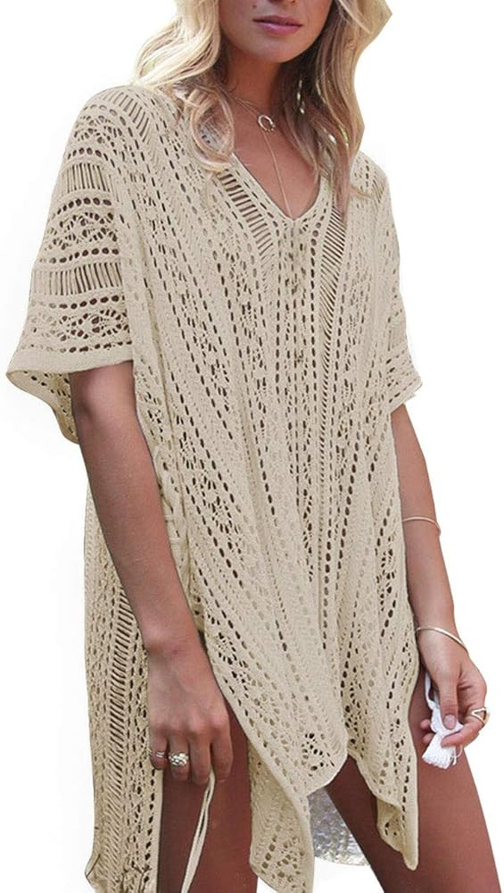 shermie Swimsuit Cover Ups for Women V Neck Loose Beach Bathing Suit Cover up | Amazon (US)