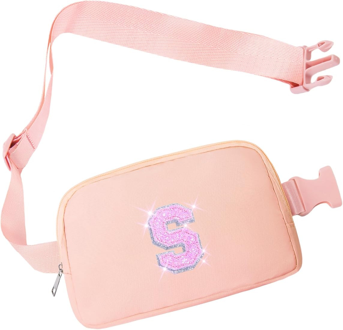 COSHAYSOO Pink Belt Bag Small Waist Fanny Pack Crossbody Purse with Initial Letter Patch for Teen... | Amazon (US)