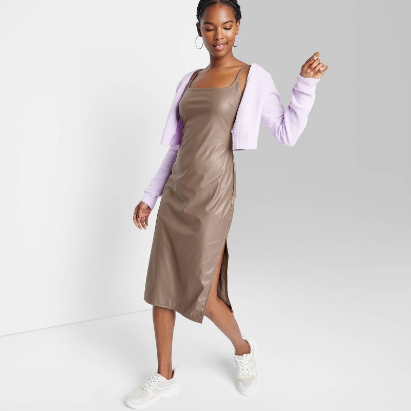 Women&#39;s Faux Leather Slip Dress - Wild Fable&#8482; Dark Taupe M | Target