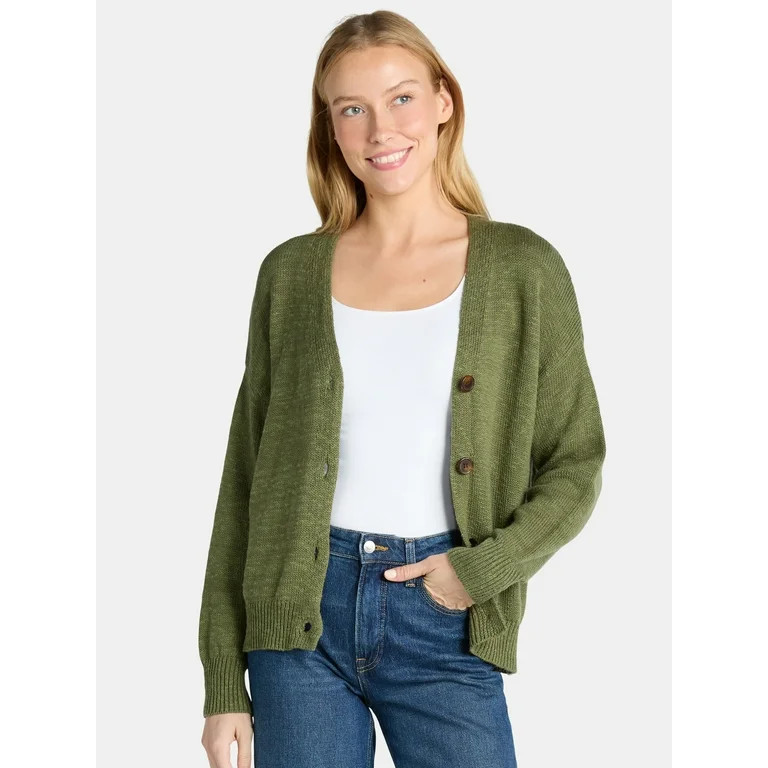 Time and Tru Women’s Cotton Boyfriend Cardigan Sweater, Lightweight, Sizes XS-XXXL | Walmart (US)