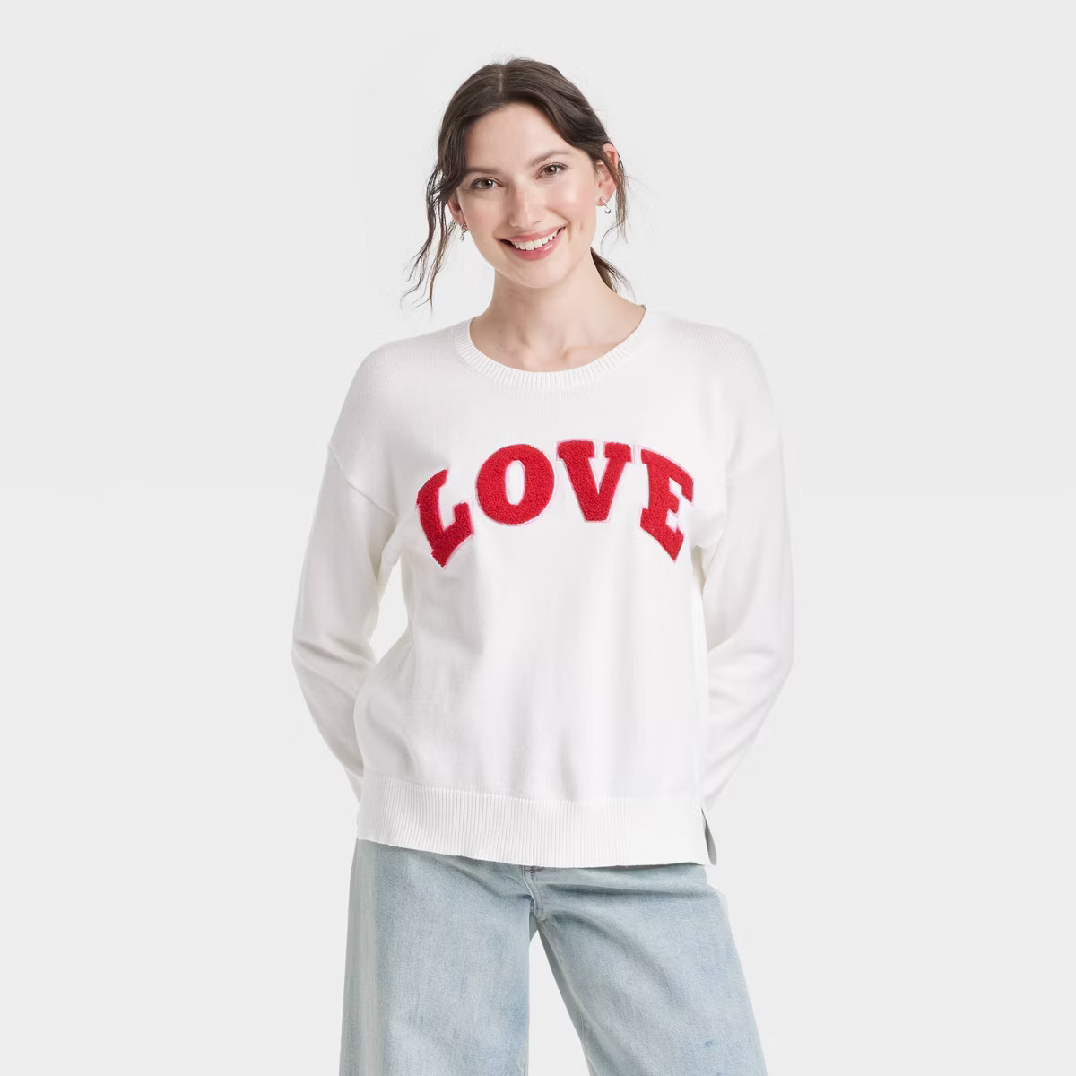 Women's Love Graphic Sweater - White | Target