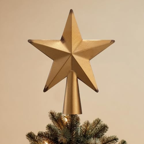 Glitinsel Brass Christmas Star Tree Topper 10 Inch Farmhouse Star Treetop Christmas Metal Rustic Xmas Decorative Holiday Ornament Handmade Vintage Decoration Gifts | Amazon (US)