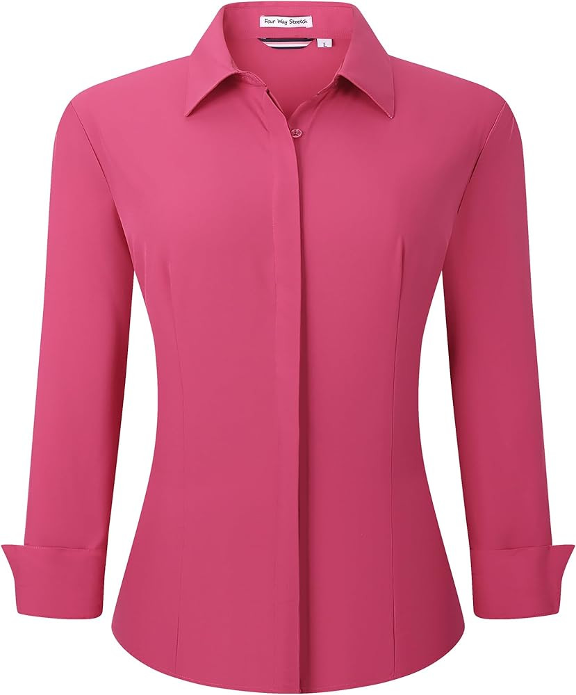 Esabel.C Womens Button Down Shirts Long Sleeve Regular Fit Stretch Work Blouse | Amazon (US)