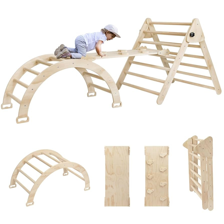 EDOSTORY 5 in 1 Pikler Triangle Set, Indoor Playground and Gym for Kids, Montessori Foldable Wood... | Amazon (US)