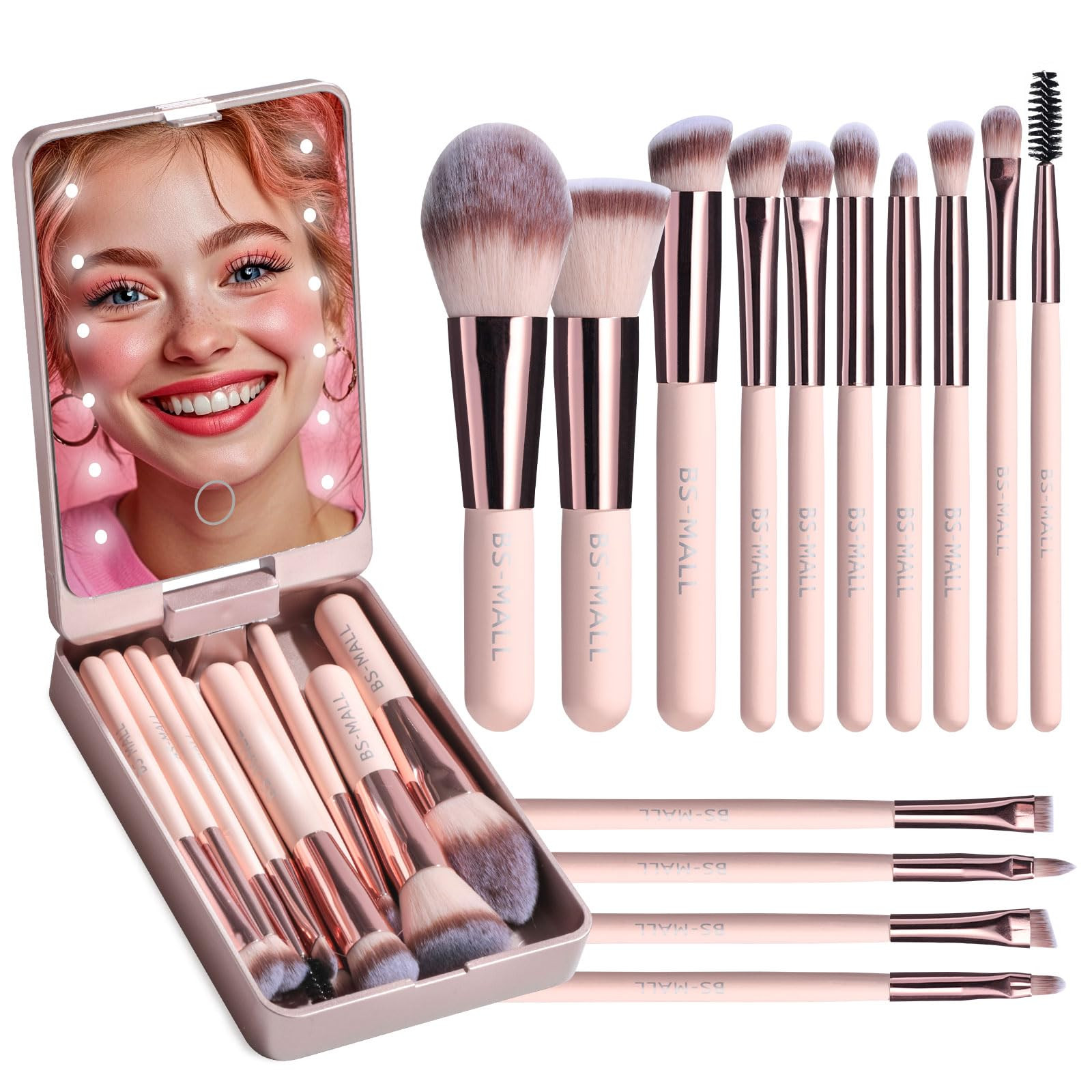 BS-MALL Makeup Brushes Foundation Powder Concealers Eye Shadows Makeup Set with LED light Mirror ... | Amazon (US)