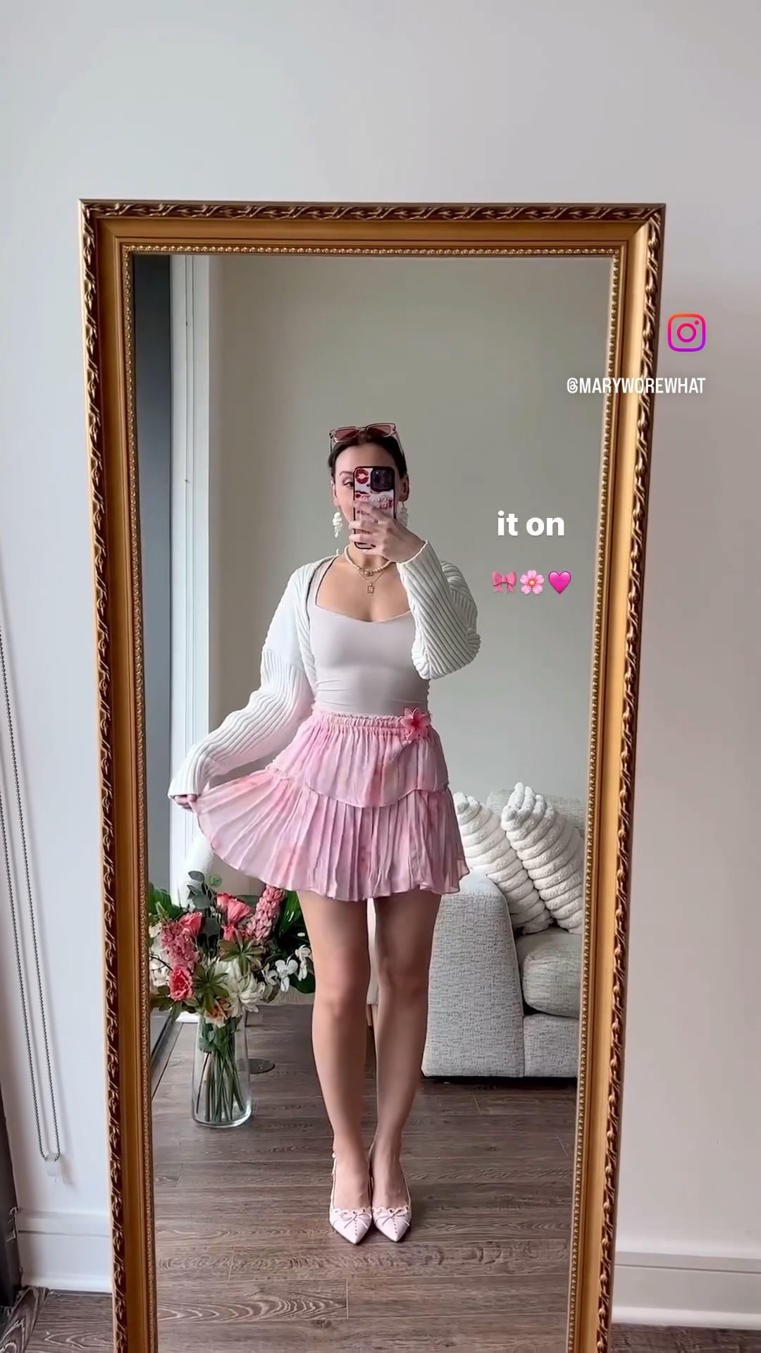 the outfit vs it on 🎀🌸🩷

top: amazon - size small
shrug: glassons (added similar)
skirt: loveshackfancy - size s
heels: justfab / shoedazzle - size 8

[girly inspo, pink outfit, spring outfit inspiration, summer vibes, feminine style, soft girl aesthetic, pastel fashion, dreamy outfit, princesscore, balletcore, coquette ootd]

#LTKStyleTip #LTKFindsUnder50 #LTKVideo