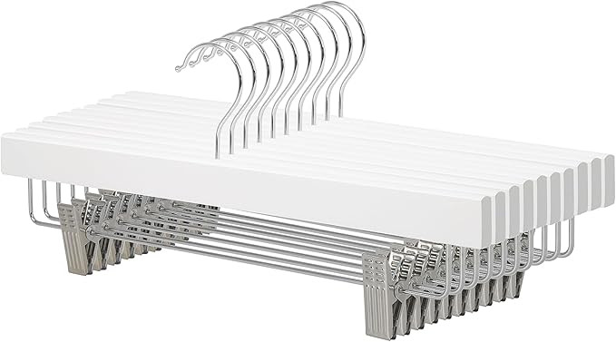 Amazon Basics Durable Wooden Pants and Skirt Hangers with Clips - White, 10-Pack | Amazon (US)