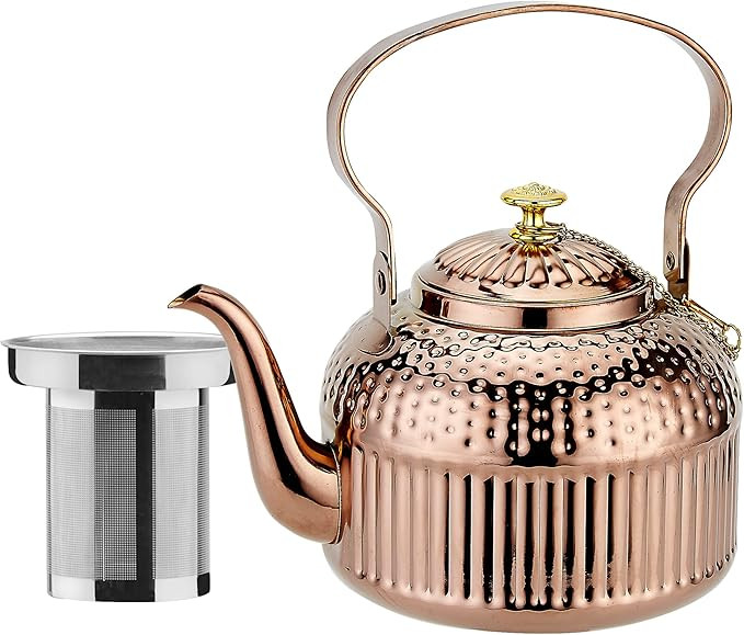 SANQIAHOME Antique 1.4L (47Oz) Stainless Steel Teapot with Infuser copper | Amazon (US)