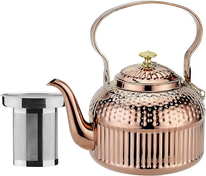 SANQIAHOME Antique 1.4L (47Oz) Stainless Steel Teapot with Infuser copper | Amazon (US)