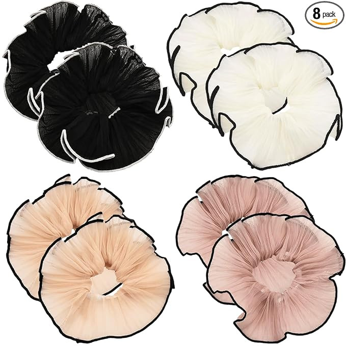 8PCS Large Ruffled Chiffon Hair Scrunchies, 4 Colors Scrunchy Hair Ties Ropes, Premium Chiffon Pu... | Amazon (US)