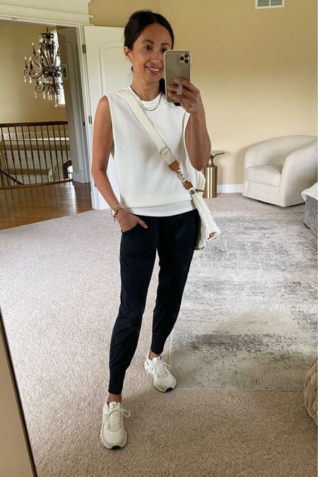 New athleisure from spanx. Top is so chic done in airessentials fabric. True to size. Slim fit joggers are done in a soft and smooth material. True to size. 
Code NAOMIXSPANX to save. 
Sneakers true to size. 
Crossbody bag. Travel bag. 
Tennis necklace. 
Travel outfit. 


#LTKTravel #LTKFindsUnder100 #LTKActive