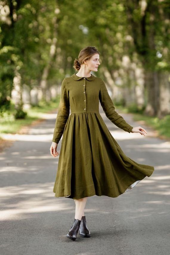 WOMEN'S LINEN DRESS  Rosemary Green Dress Timeless Son - Etsy UK | Etsy (UK)