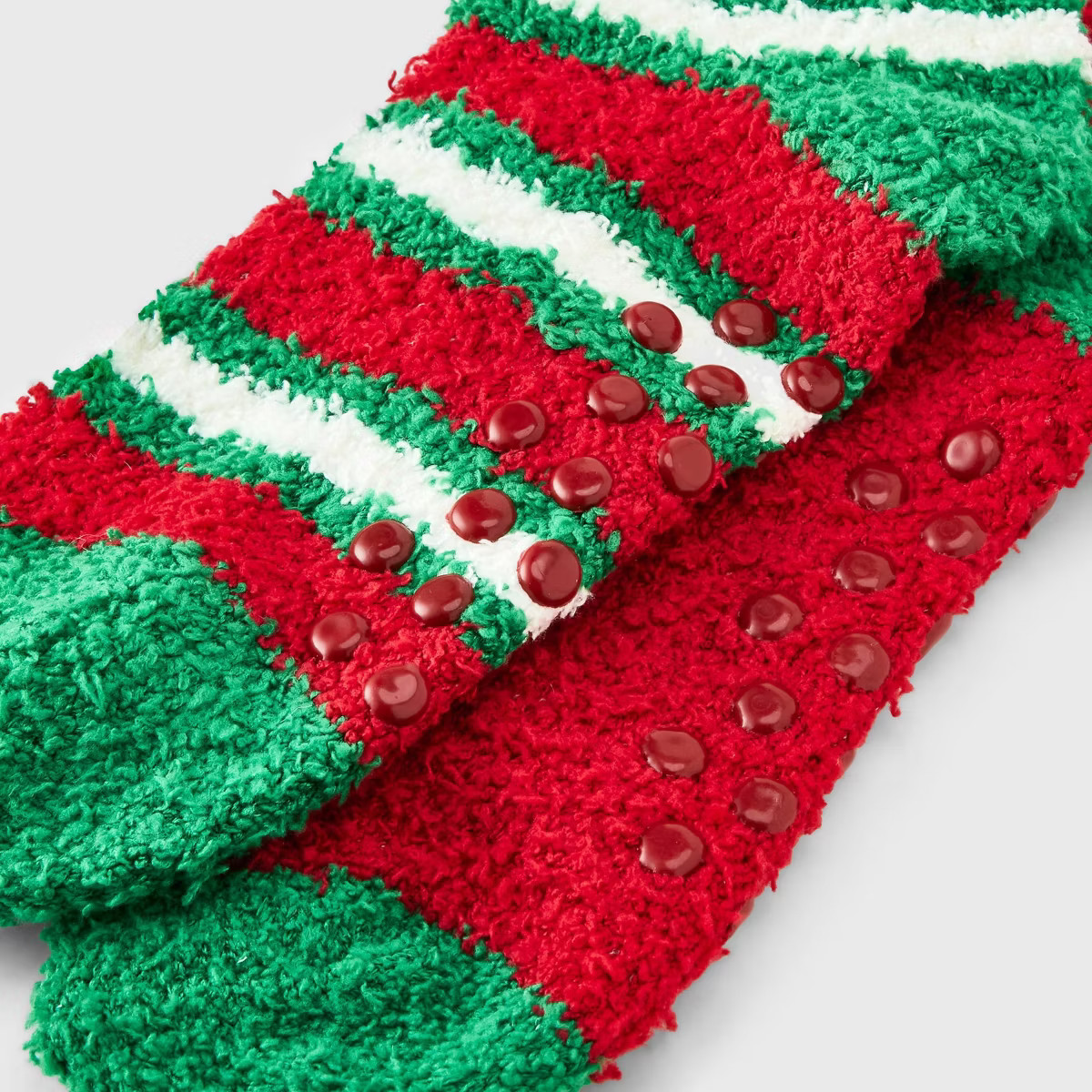 Kid's Embroidered Pizza Christmas Tree 2pk Cozy Ankle Socks with Grippers - Red/Green/Ivory 2-5 | Target