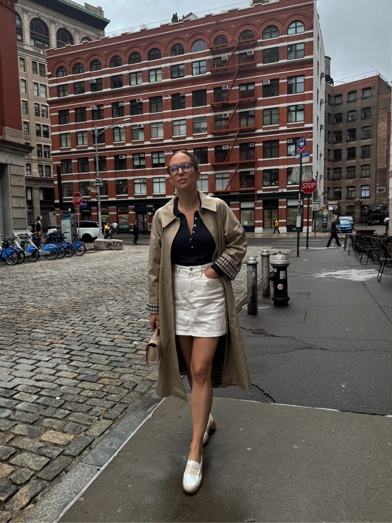 I sized up to an 8 in the trench. Wearing a M in the polo and skirt - true to size.