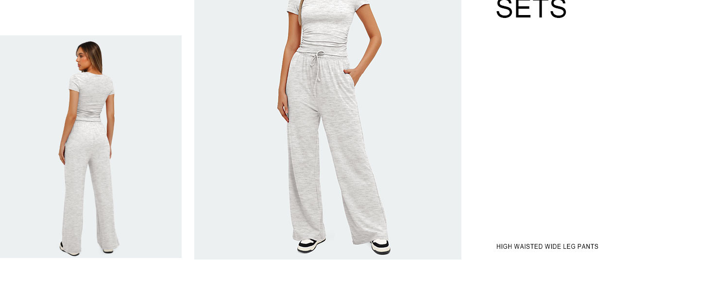 Darong Women's 2 Piece Set Outfits Lounge Sets Ruched Short Sleeve Tops High Waisted Wide Leg Pan... | Amazon (US)