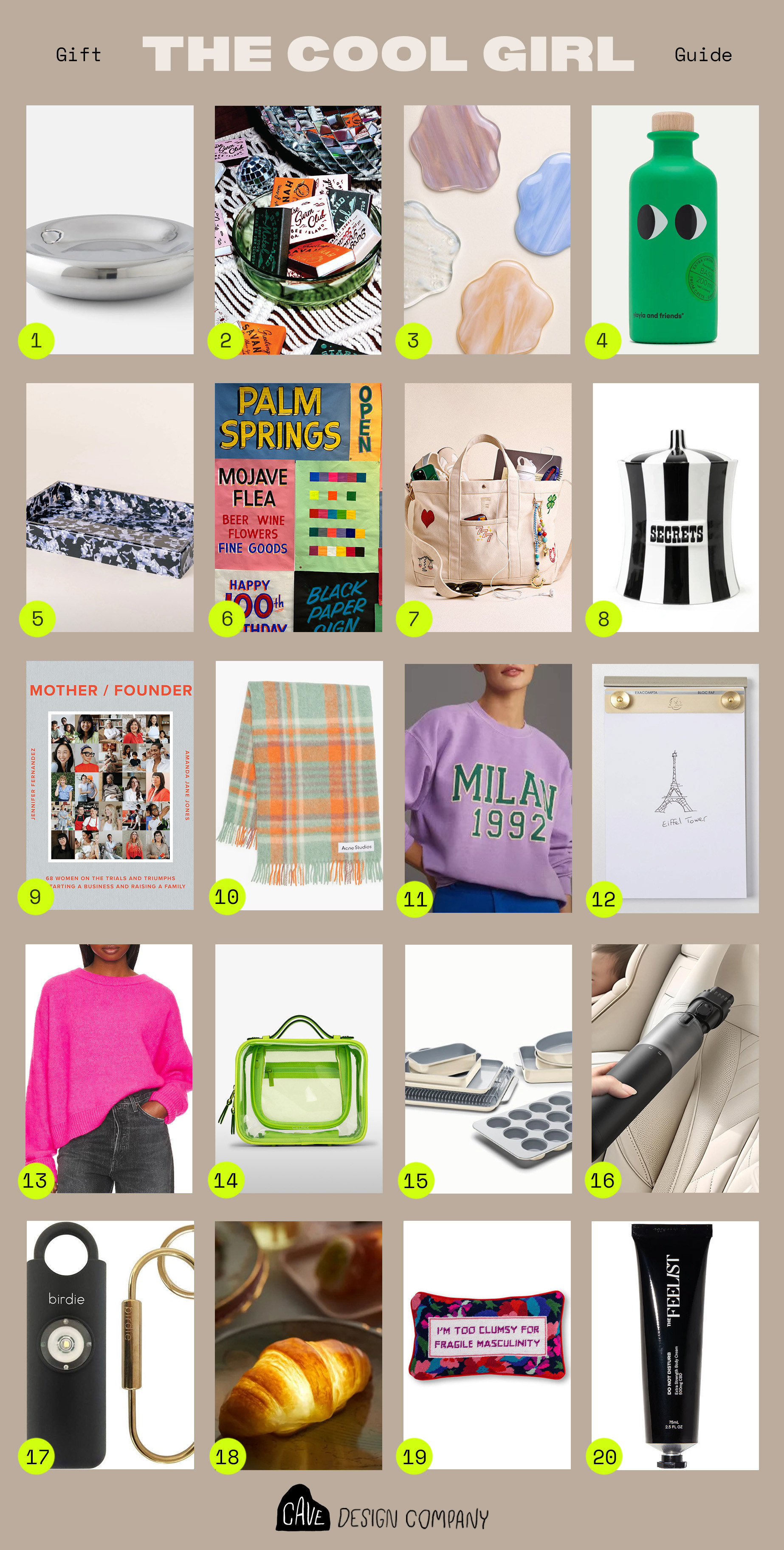 We all have that friend. The one who doesn’t need anything, always sports fun accessories, doesn’t follow the trends…yet always looks so cool?! She’s intimidating to buy for because you just know you’re going to love anything she gifts to you. Here at CAVE we know those girls, we love those girls, and we’ve put together a fool-proof gift guide — spanning all budgets —to make sure you win the holidays this year.  

 #LTKGiftGuide #LTKHoliday #LTKHome