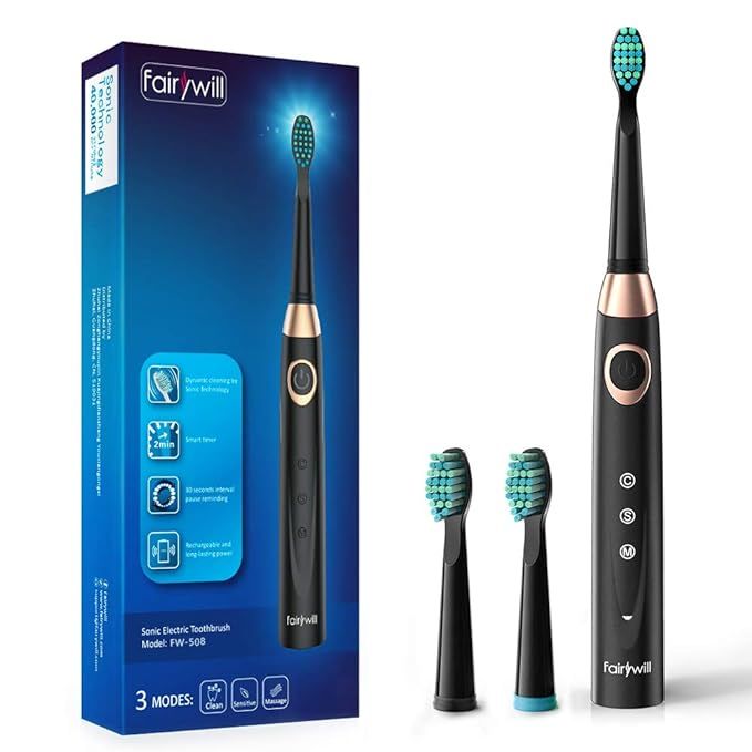 Fairywill D3 Sonic Electric Toothbrush Rechargeable for Adults and Kids, ADA Accepted, 3 Brush He... | Amazon (US)