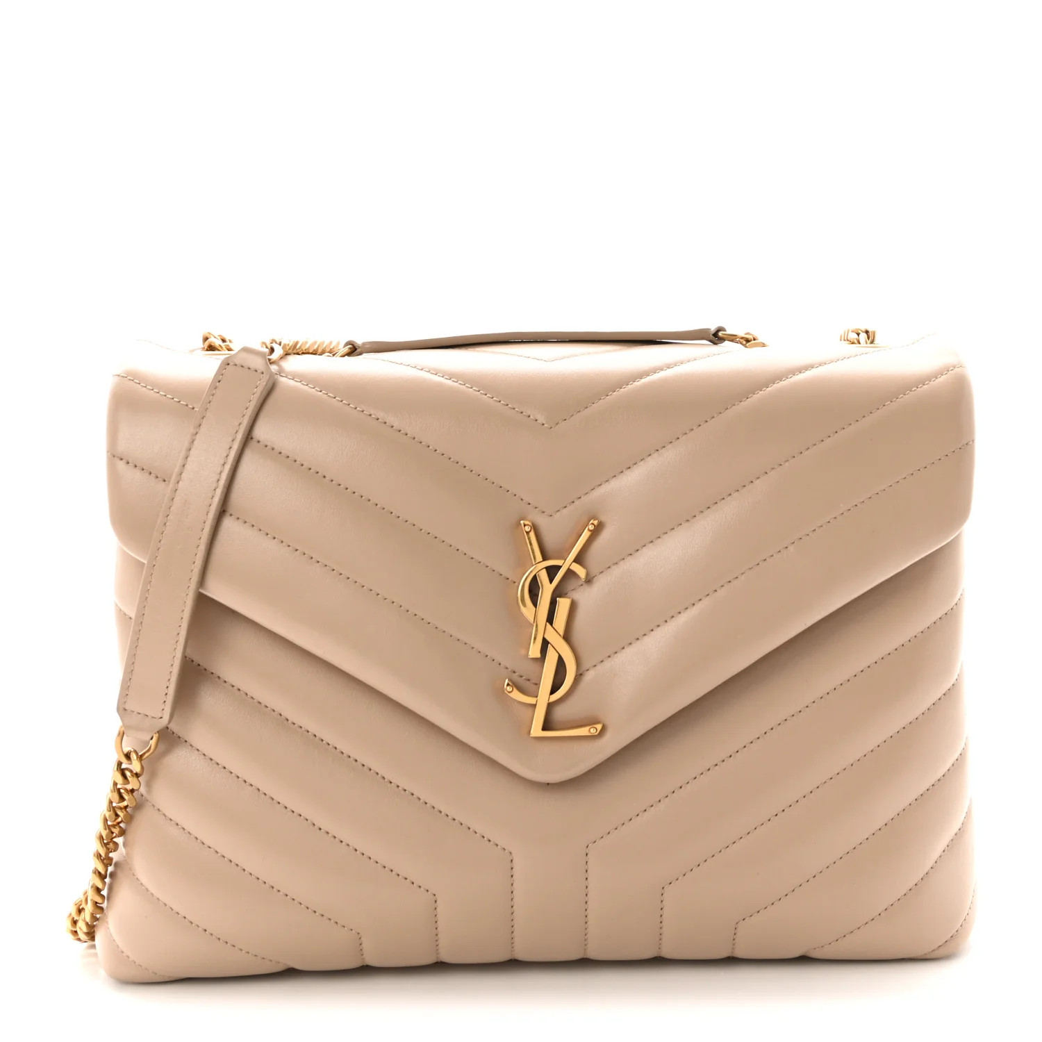 Saint Laurent Calfskin Y Quilted Monogram Medium Loulou Chain Satchel Dark Beige 1917881 | FASHIONPHILE (US)