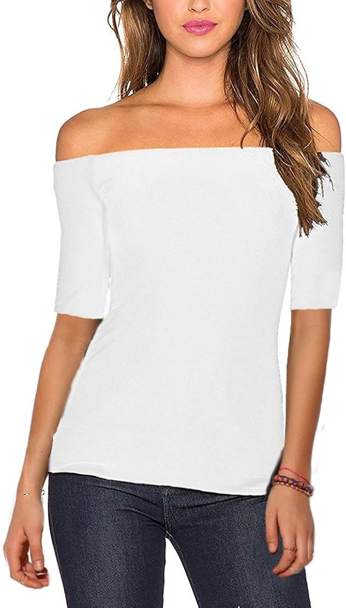 Sarin Mathews Women's Sexy Off The Shoulder Tops Long Sleeve Slim Fit Stretchy Shirts Blouses Top | Amazon (US)