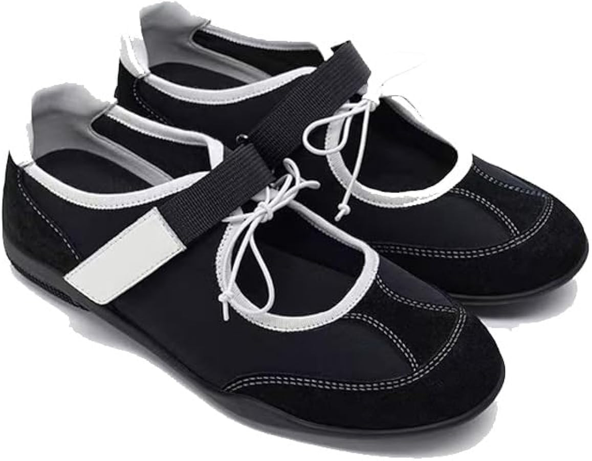 UniqueStride Women Ballet Sneakers Flats Lace Up Mary Jane Ballerina Flat Fashion Tennis Shoes Co... | Amazon (US)