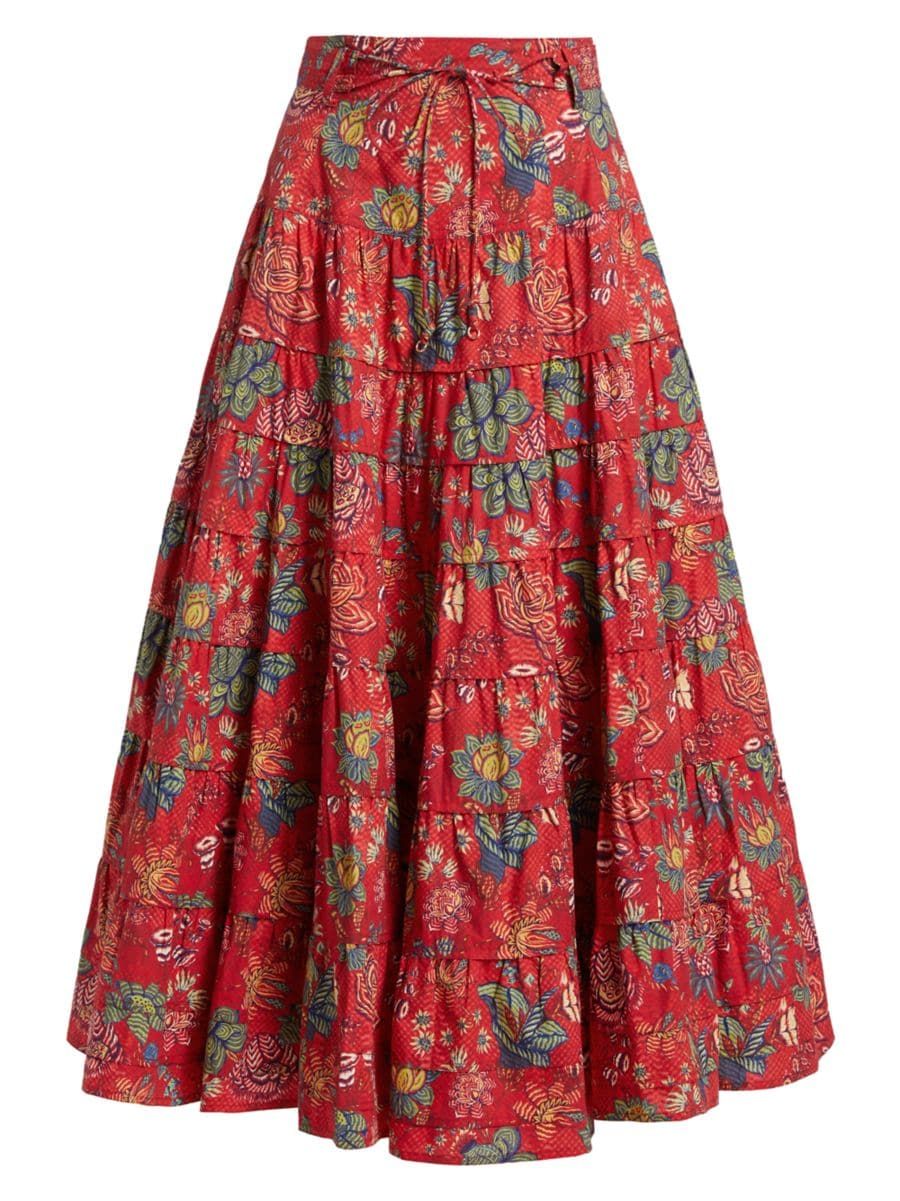 Aspen Tiered Floral Midi-Skirt | Saks Fifth Avenue