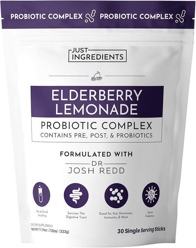 JUST INGREDIENTS Elderberry Lemonade 3-in-1 Probiotic Complex - Prebiotics, Probiotics & Postbiot... | Amazon (US)