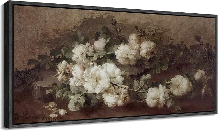 MUDECOR Extra Large Framed Canvas Print Wall Art White Blossoms Still Life Vintage Floral Antique... | Amazon (US)