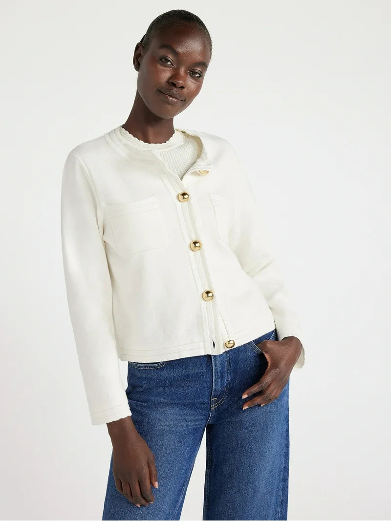 Free Assembly Women’s Long Sleeve Cardigan Sweater with Chest Pockets, Midweight, Sizes XS-XXL | Walmart (US)