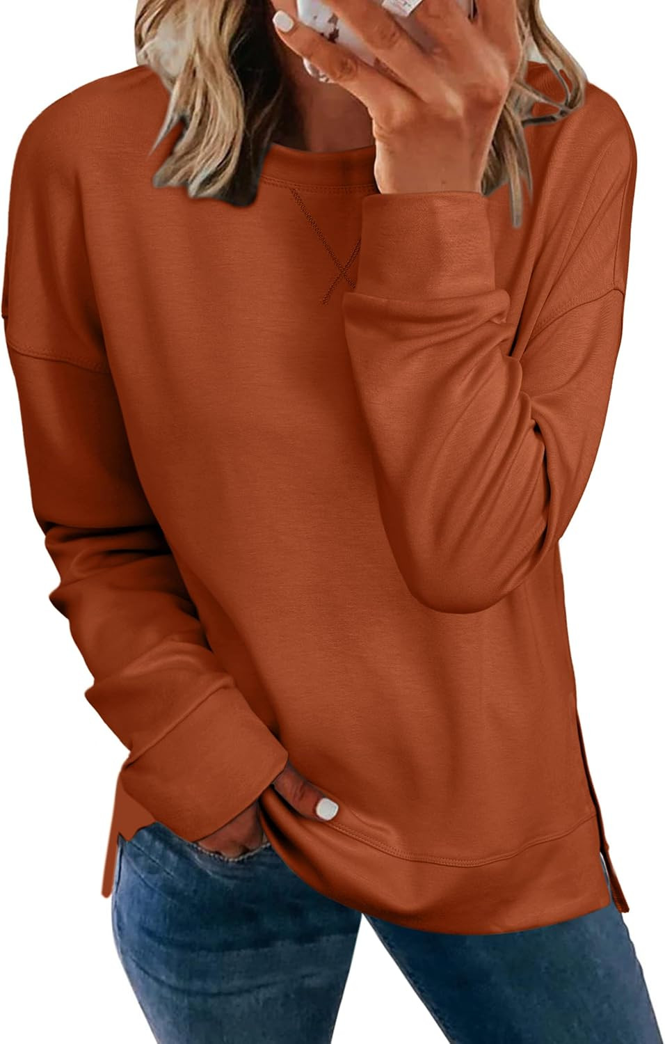 Glamaker Women's Long Sleeve Crewneck Sweatshirt Lightweight Basic Soft Loose Pullover Sweatshirts | Amazon (US)
