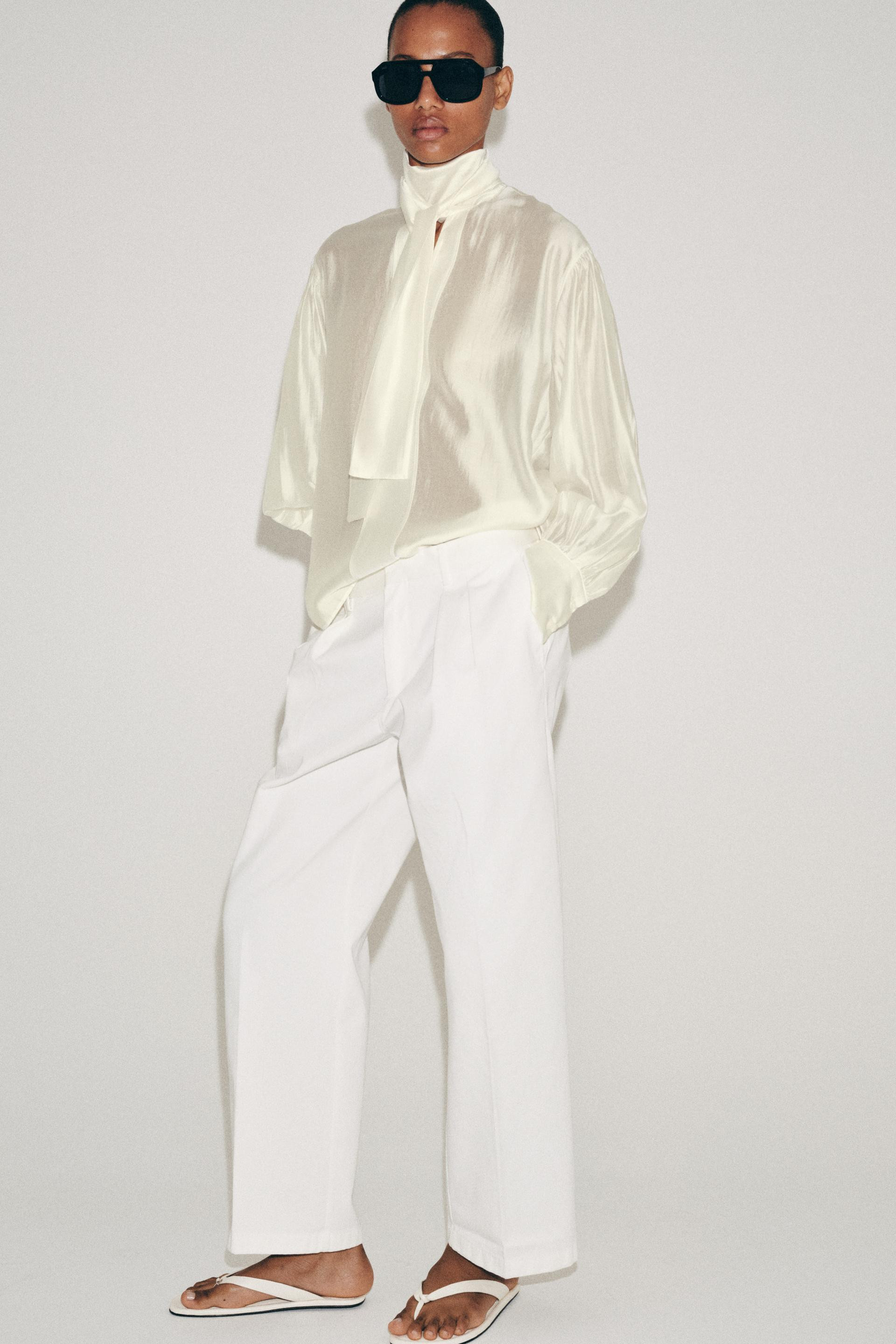 Zara - Satin Effect Shirt With Ties Zw Collection - Women - Green - Women | Zara US