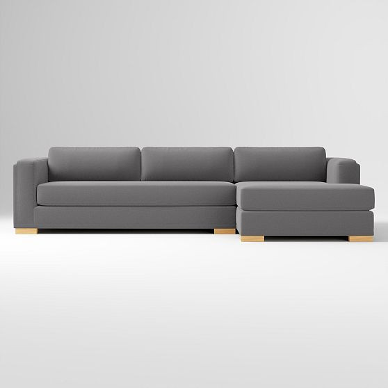 Nassau 122"" Right 2-Piece Chaise Sectional, Astor Velvet, Pewter, Blonde | West Elm (US)