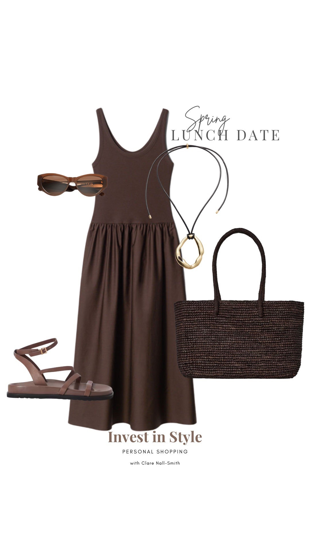Spring dress 
Summer dress outfit 
Brown dress
Chic spring outfit 

Sandals 
Raffia bag 

#LTKtravel #LTKspring #LTKAprilSpotlight