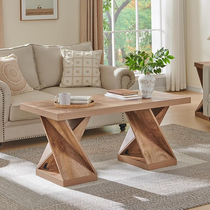 OKD Modern Coffee Table, 48" Twisted Center Table with Wood Thickened Pedestal, Rectangular Rusti... | Amazon (US)