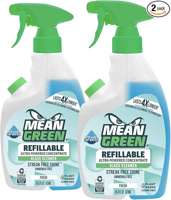 Mean Green Refillable Ultra Powered Glass Cleaner Concentrate, Fresh Scent, 14.3 fl oz (2-Pack) ... | Amazon (US)