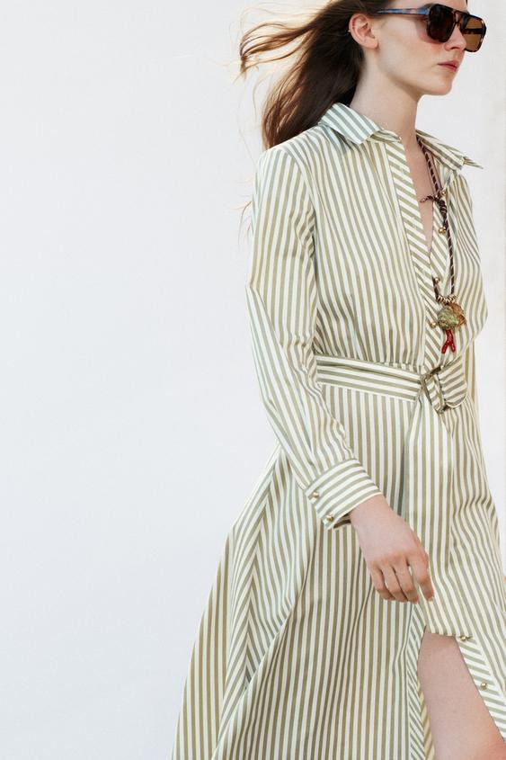 STRIPED MIDI DRESS WITH BELT | Zara UK