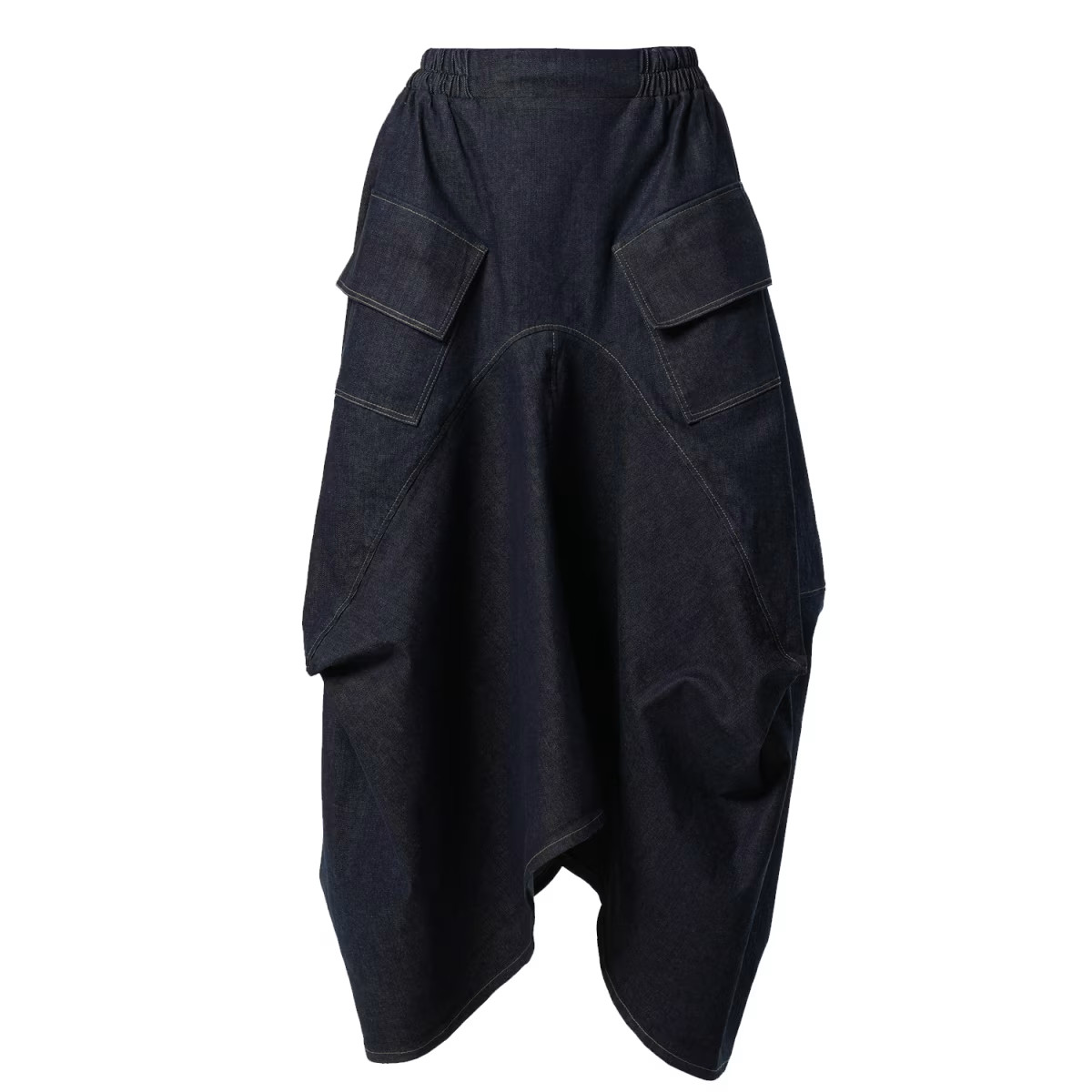 Denim Asymmetrical Skirt In Dark Blue | Wolf & Badger