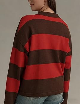 Rugby Polo Sweater for Women Striped Collared Sweaters Shirt Long Sleeve Knit Y2K Casual Pullover... | Amazon (US)