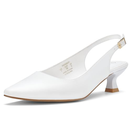 ALICEPUB White Heels Slingback Kitten Heels for Women Closed Toe Heels 1 inch Low Heels Small Short Heels Wedding Bridal Pumps Heels Comfortable Dress Shoes, Size 9.5 | Amazon (US)