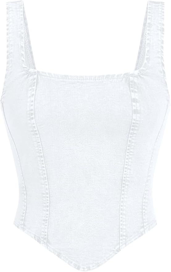 WDIRARA Women's Denim Corset Tank Top Asymmetrical Hem Crop Tops Sleeveless Zip Up Back Tanks | Amazon (US)
