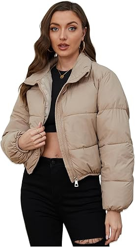 Gihuo Women's Cropped Puffer Jacket Long Sleeve Stand Collar Padded Coats Full Zip Up Quilted Jac... | Amazon (US)
