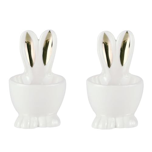 Easter Bunny Ears Shape Egg Holders- Set of 2 Ceramic Rabbit Egg Cups Gold Bunny Ear Design Egg Holders for Easter Decorations Spring Party Dinner Table Settings Decor | Amazon (US)