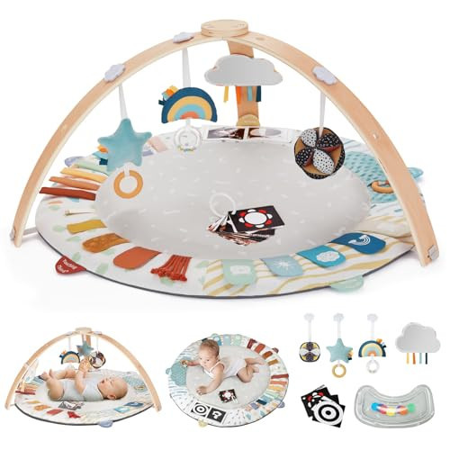 Blissful Diary Baby Play Gym & Mat, 5 Developmental Zones Baby Activity Mat, Wooden Tummy Time Mat with 6 Detachable Sensory Toys for Motor Skills & Sensory Development, Baby Essentials Shower Gift | Amazon (US)