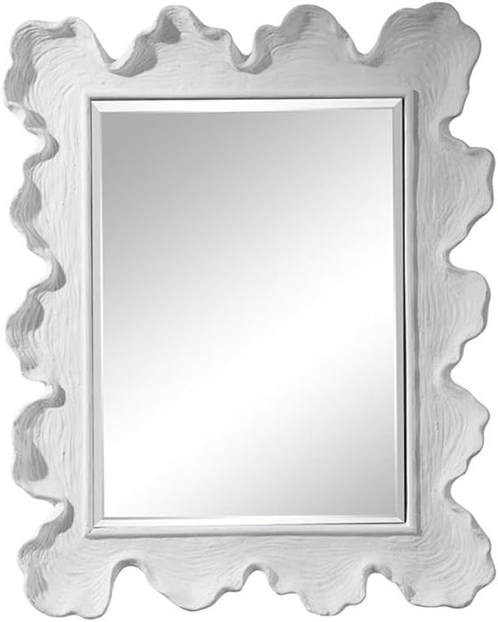 MAKLAINE Glass Resin Mirror, 34.25" H x 27.13" W, Matte White Organic Shaped Frame, Coastal Desig... | Amazon (US)