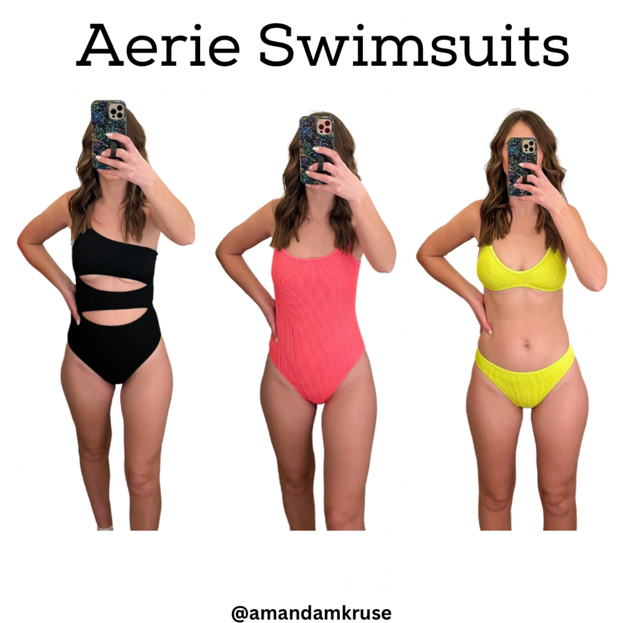 Aerie swimsuit try on. 
Vacation outfits.
Swimsuits.
Resort wear. 
One piece swimsuit.
Cutout swimsuit.
Bikini.

Black swimsuit: size small 
Pink swimsuit: size small 
Neon yellow bikini top: small 
Neon yellow bikini bottom: medium

#LTKswim #LTKunder50 #LTKU