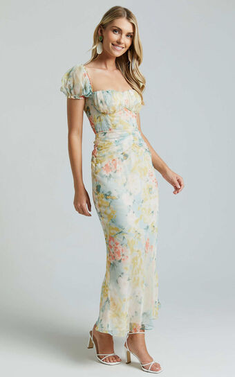 Debina Maxi Dress - Sweetheart Neckline Short Sleeve Dress in Yellow | Showpo (US, UK & Europe)