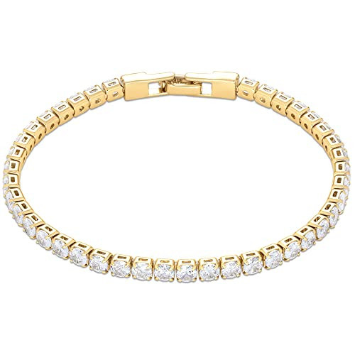 Amazon Essentials 14K Gold Plated Cubic Zirconia Tennis Bracelet for Women, 7.5 | Amazon (US)